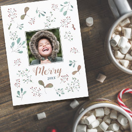 Merry Winter Woodland jul Photo Helg Vykort