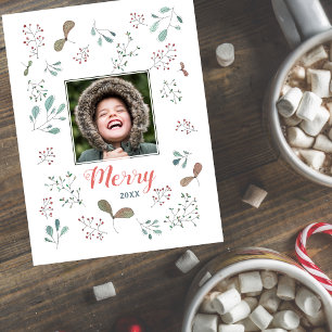 Merry Winter Woodland jul Photo Helg Vykort