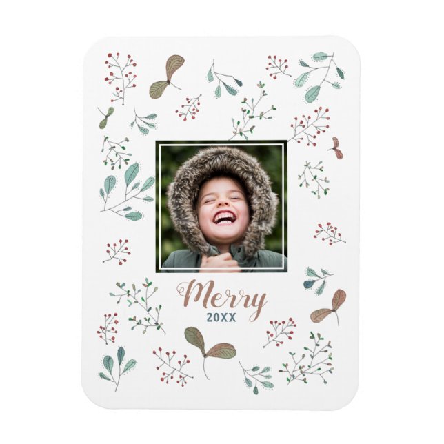 Merry Winter Woodland jul Photo Magnet (Vertikal)