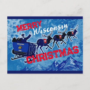 Merry Wisconsin flagga julvykort Helg Vykort