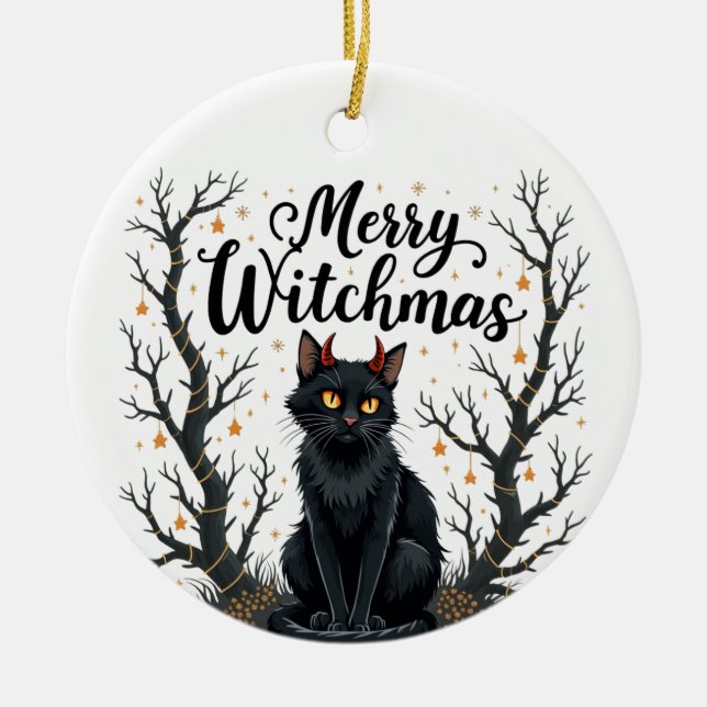 Merry Witchmas Black Cat Ornament (Framsidan)