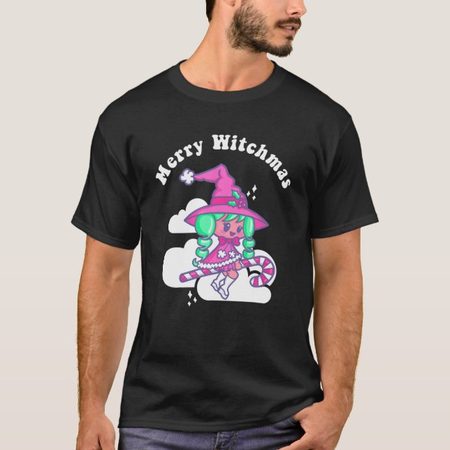 Merry Witchmas Pagan jul Winter Solstice Wit T Shirt (Framsida)