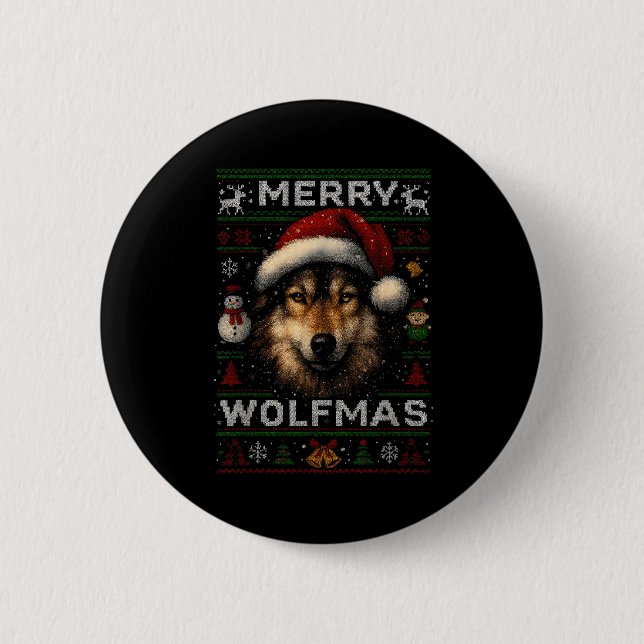 Merry Wolfmas Merry Christmas Wolf Ugly Sweater Fu Knapp (Framsida)