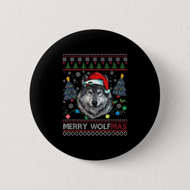Merry Wolfmas Merry Christmas Wolf Ugly Sweater Fu Knapp (Framsida)