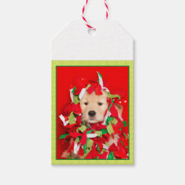 Merry Woofin'Jul Golden Retriever Puppy Presentetikett