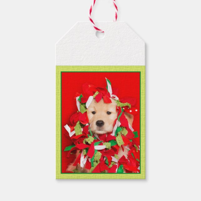 Merry Woofin'Jul Golden Retriever Puppy Presentetikett (Framsidan)