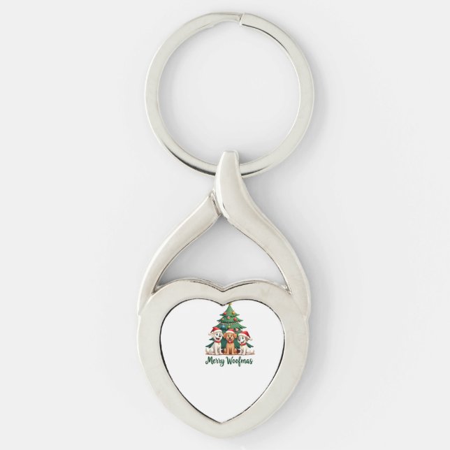 Merry Woofmas (2) Twisted Heart Silverfärgad Nyckelring (Framsidan)