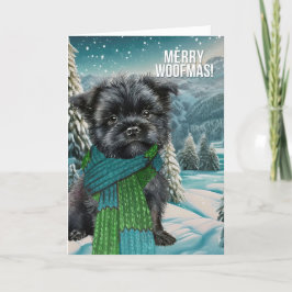 Merry Woofmas Affenpinscher Hund in Winter Scarf Helgkort