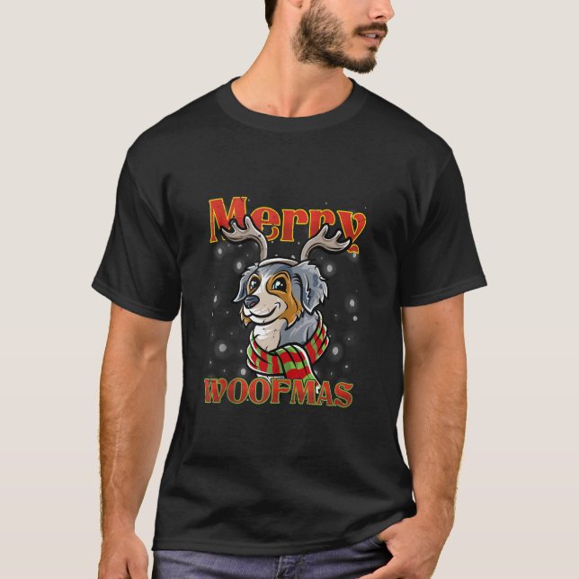Merry Woofmas Australian Shepherd Reindeer Dog Chr T Shirt (Framsida)