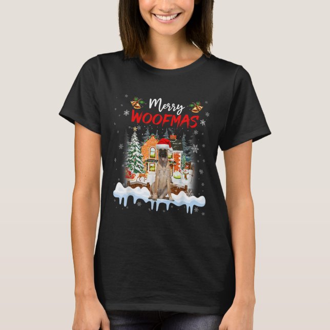 Merry Woofmas Belgium Shepherd Julgran Hund T Shirt (Framsida)