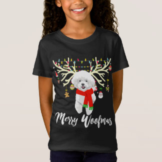 Merry Woofmas Bichon Frise Reindeer jul-Hund T Shirt