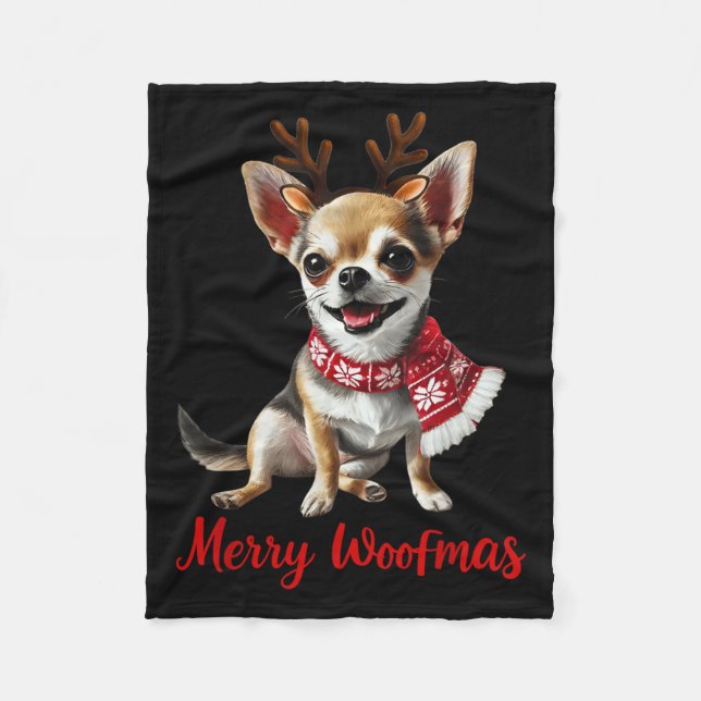Merry Woofmas Chihuahua Dog Meme In Reindeer Antle Fleecefilt (Framsidan)
