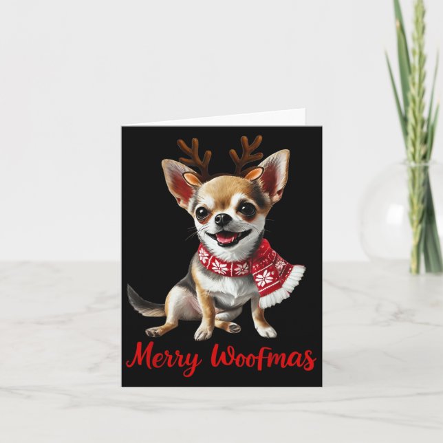 Merry Woofmas Chihuahua Dog Meme In Reindeer Antle Kort (Framsida)