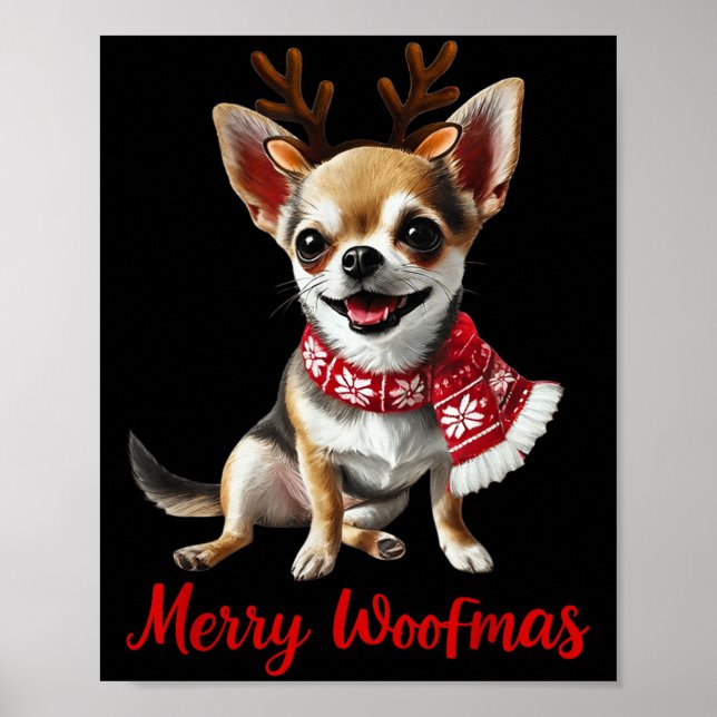Merry Woofmas Chihuahua Dog Meme In Reindeer Antle Poster (Framsidan)