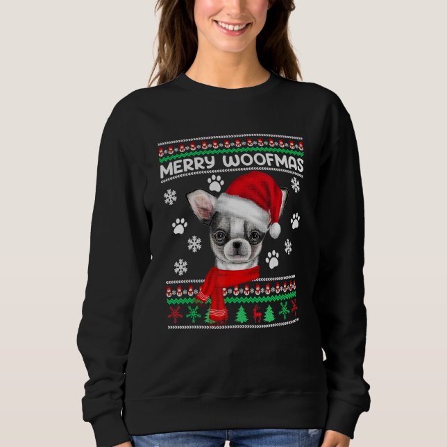 Merry Woofmas Chihuahua Ugly Santa Hat T Shirt (Framsida)