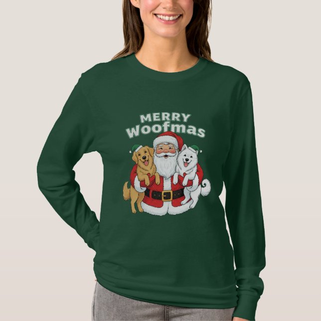 Merry Woofmas Christmas T Shirt (Framsida)