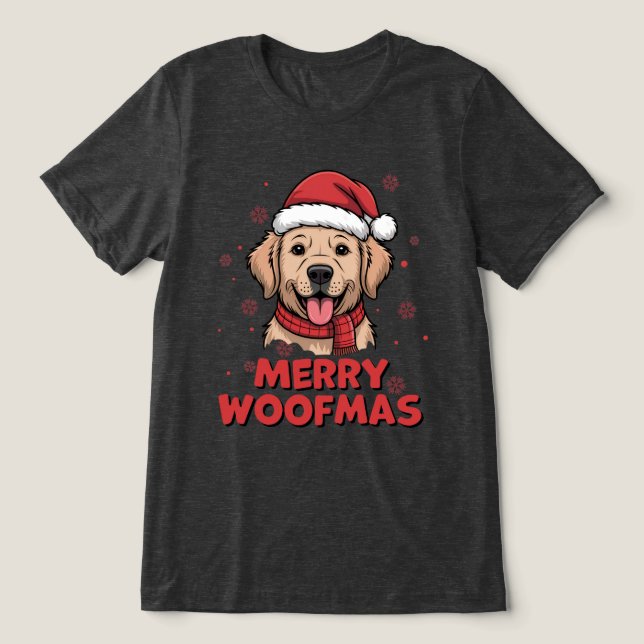 Merry Woofmas - Christmas with a Cute Santa Dog T Shirt (Design Framsida)