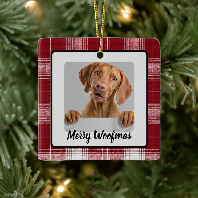 Merry Woofmas Custom Dog Photo Christmas Ornament (Träd)