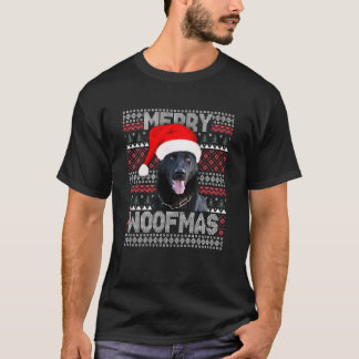 Merry Woofmas Cute Black German Shepherd med Sant T Shirt