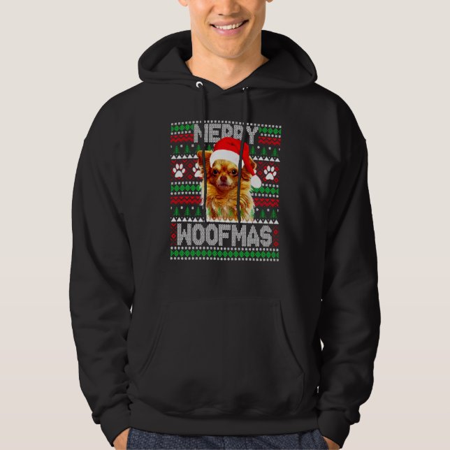 Merry Woofmas Cute Long Jacka Chihuahua Hund Ugly  Hoodie (Framsida)