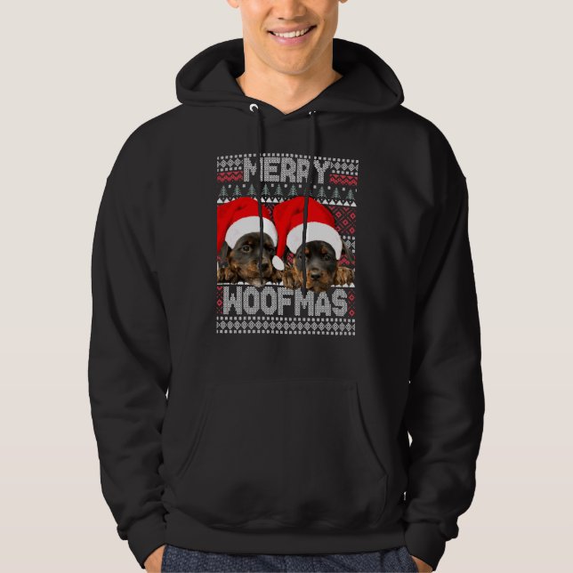 Merry Woofmas Cute Rottweiler-valpar med Santa H Hoodie (Framsida)