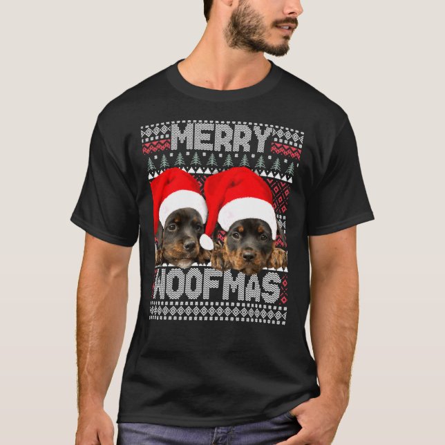 Merry Woofmas Cute Rottweiler-valpar med Santa H T Shirt (Framsida)