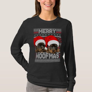 Merry Woofmas Cute Rottweiler-valpar med Santa H T Shirt