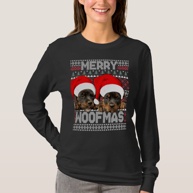 Merry Woofmas Cute Rottweiler-valpar med Santa H T Shirt (Framsida)
