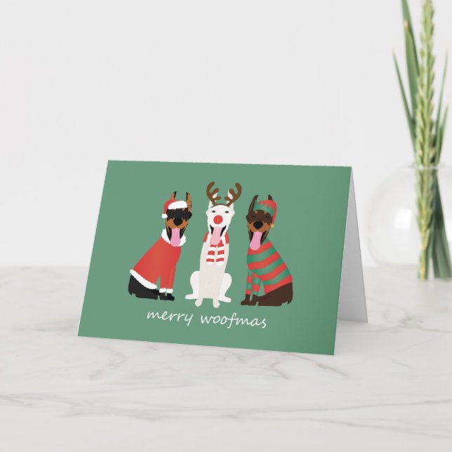 Merry Woofmas Dobermann jul Hundar Helgkort (Framsida)