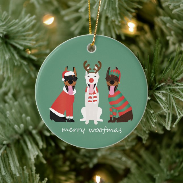 Merry Woofmas Dobermann jul Hundar Julgransprydnad Keramik (Träd)