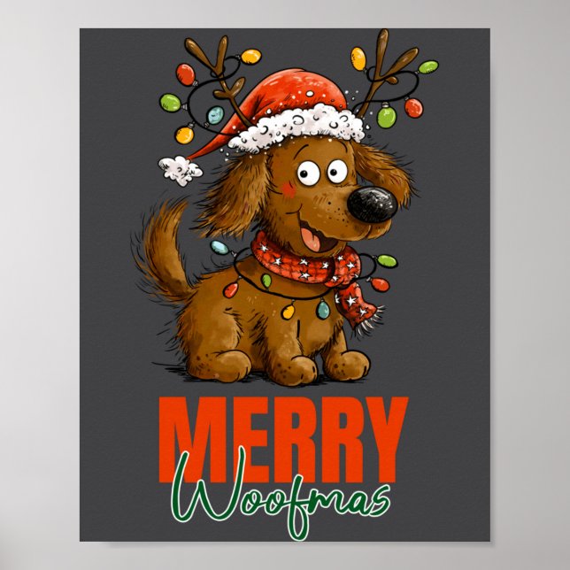 Merry Woofmas Dog Cute Christmas Lights Puppy Long Poster (Framsidan)