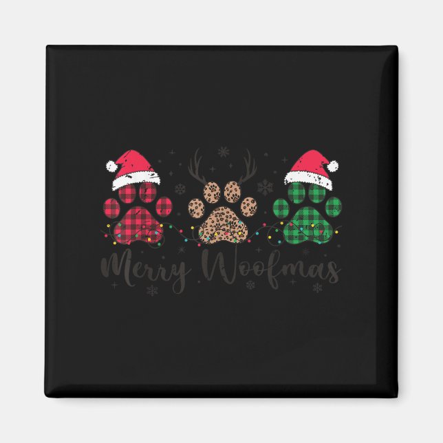 Merry Woofmas Dog Lover Retro Holiday Top Puppy Ch Magnet (Framsidan)