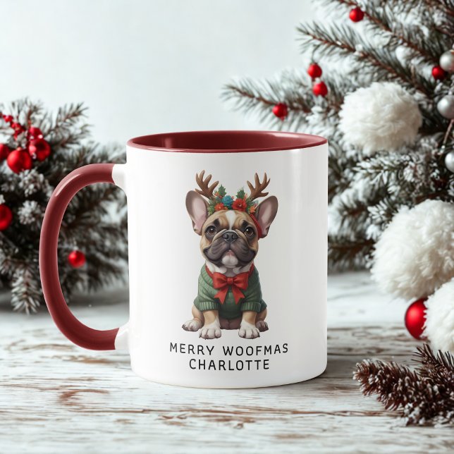 Merry Woofmas Fransk Bulldog Frenchie Coffee Mugg (Skapare uppladdad)