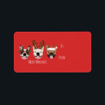 Merry Woofmas Fransk Bulldog Jullhuvuden Adressetikett<br><div class="desc">Roligt illustration av Fransk Bulldog klädd i julstämning. Perfekt för alla djurälskare!</div>