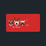 Merry Woofmas Fransk Bulldog Jullhuvuden Adressetikett<br><div class="desc">Roligt illustration av Fransk Bulldog klädd i julstämning. Perfekt för alla djurälskare!</div>