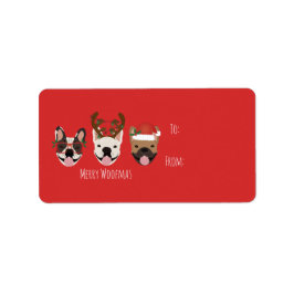 Merry Woofmas Fransk Bulldog Jullhuvuden Adressetikett