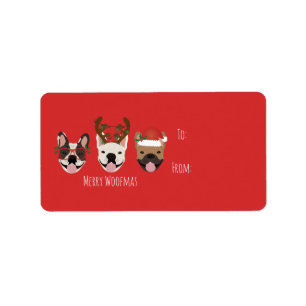 Merry Woofmas Fransk Bulldog Jullhuvuden Adressetikett