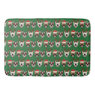 Merry Woofmas Fransk Bulldog Jullhuvuden Badrumsmatta