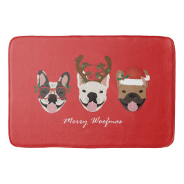 Merry Woofmas Fransk Bulldog Jullhuvuden Badrumsmatta