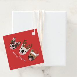 Merry Woofmas Fransk Bulldog Jullhuvuden Gåvor Etiketter