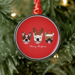 Merry Woofmas Fransk Bulldog Jullhuvuden Julgransprydnad Metall