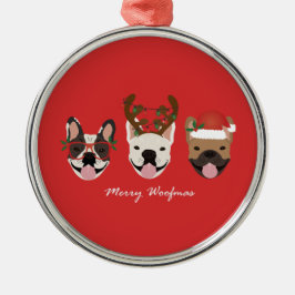 Merry Woofmas Fransk Bulldog Jullhuvuden Julgransprydnad Metall