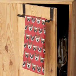Merry Woofmas Fransk Bulldog Jullhuvuden Kökshandduk