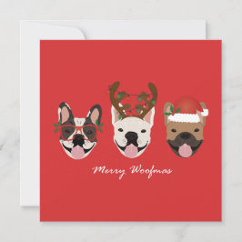 Merry Woofmas Fransk Bulldog Jullhuvuden Kort
