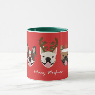 Merry Woofmas Fransk Bulldog Jullhuvuden Mugg
