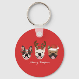 Merry Woofmas Fransk Bulldog Jullhuvuden Nyckelring