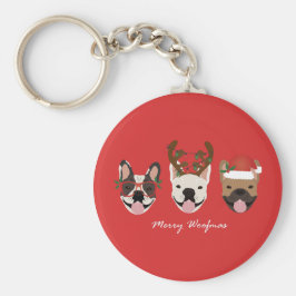 Merry Woofmas Fransk Bulldog Jullhuvuden Nyckelring