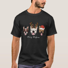 Merry Woofmas Fransk Bulldog Jullhuvuden T Shirt