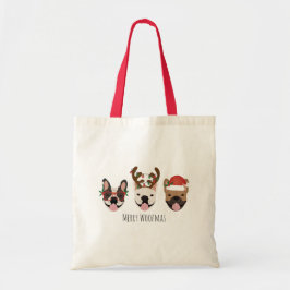 Merry Woofmas Fransk Bulldog Jullhuvuden Tygkasse