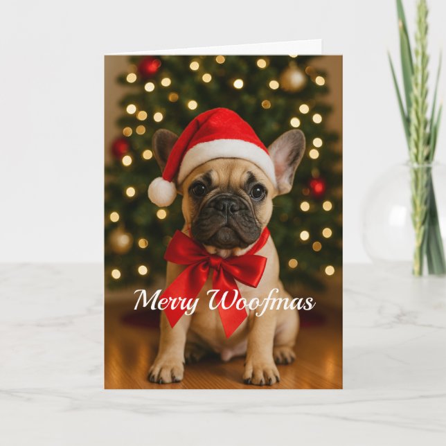 Merry Woofmas French Bulldog Christmas Card Kort (Framsida)